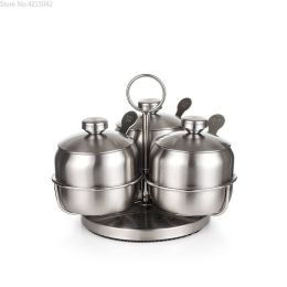 Spice jar combination Rotating 304 stainless steel spices and pepper shakers Salt Jar Set Kitchen Tools Seasoning storage box