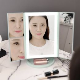 Square folding Home LED makeup mirror desktop with lamp storage tray dressing table charging makeup mirror mx12281450
