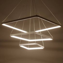 Square white finished pendant light LED circle modern hanging lights for living room Lampara de techo indoor Lighting AC85V-240V