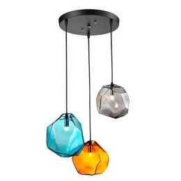 Stone 3-Light Colored Clear Glass Shade Pendant Lighting Fixture with Round Canopy