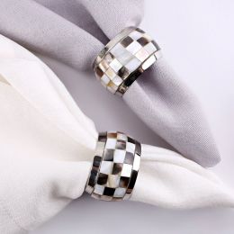 Stylish Minimalist Round Metal Napkin Rings Mother of Pearl Napkin Ring Holders Set of 4