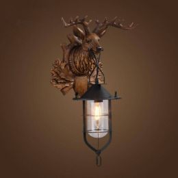 Suspension luminaire Loft Vintage Industrial American Country Iron Antler Wall Lamp Glass Lampshade Deer Wall Light Fixtures