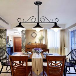 Three Light Contemporary Rustic Style Black Island Ceiling Light Fixture with Saucer Shaped Shade