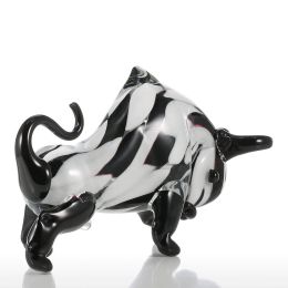 Black&amp;amp;White Cattle Glass Sculpture Home Decor statue modern Animal Ornament Gift Craft Decoration Bull Sculpture