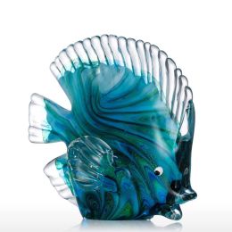 Blue Glass Statuettes Tropical Fish Figurine Home Decor Art Animal Artificial Craft Gift For Home Decoration Accessories