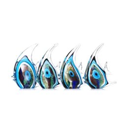 Blue Stripe Tropical Fish Glass Figurine Southeast Asia Art Favor Craft Gift Glass Figurine Home Decoration