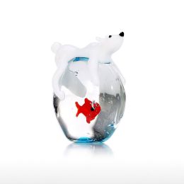 Figurines &amp;amp; Miniatures Polar Bear and Fish Handmade Animal Art Hand Blown Glass Art Wild Animal Figurine Home Decoration