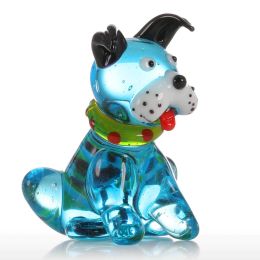 Glass Animal Mini Dog Figurine Home Decor Modern Blue Squatting Dog Statuettes Home Decoration Accessories for Gift