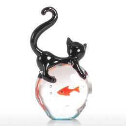 Modern Cat and Goldfish Figurine Gift Glass Home Decor Animal Mini Statuettes Multicolor Home Decoration Accessories