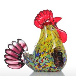 Multicolor Rooster Figurine Glass Miniature Figurine Home Decor Animal Ornament Gift Glass Handicraft For Home Garden