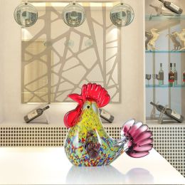 Multicolor Rooster Glass Sculpture Animal Figurine Home Decor Ornament Gift Craft Decoration miniature figurines