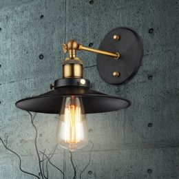 Tray Retro Style Saucer Shape Single-Light Indoor Wall Sconce in Black &amp;amp; Brass