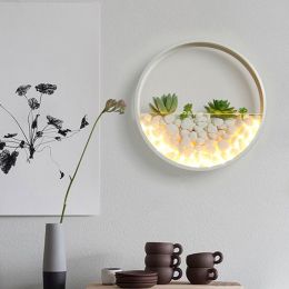 Ultra Modern LED Artificial Mini Wall Planter Round Metal Glass Indoor Wall Light in White / Black