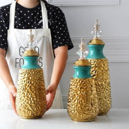 Vase decoration European ceramic crystal cover wrinkle gold plated vase home decoration