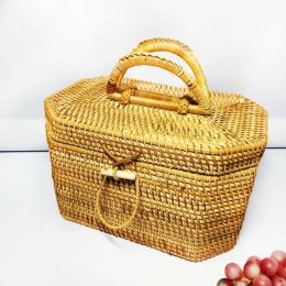 Vietnam rattan storage basket octagonal tea set storage box travel tea set tea point portable storage box factory direct sales