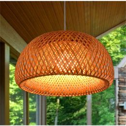 Vintage Bamboo LED Pendant Lamp Weaving Bamboo Nest Nest Antique LED Chandelier Lanterns Living Room Hotel Restaurant Aisle Lamp