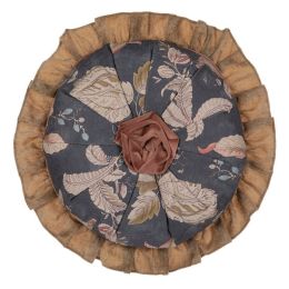 Vintage Country 14&amp;quot; Decorative Round Throw Pillow Floral Ruffle Cotton Linen