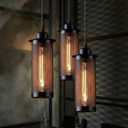 Vintage industrial pendant lights black hollow metal mesh cage hanging lamp Balcony corridor Restaurant Bar droplight fixture