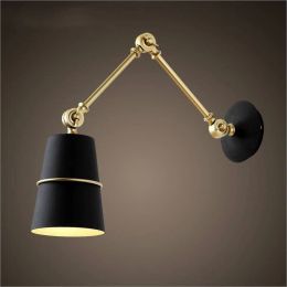 Vintage Loft adjustable arm white/black shade wall lamp light rose gold arm wall sconces for bedside bedroom restaurant bar shop