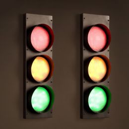 Vintage Multicolor Metal Traffic Signal Light 3-Light LED Wall Lamp