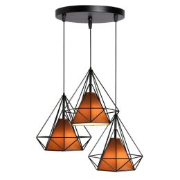 Vintage  industrial style 3pcs led drop light diamond wrought iron LED pendant light with shade E27 led lamp