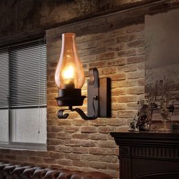 Vintage Rustic Single light Black Metal Wall Lamp Sconce with Glass Chimney Shade