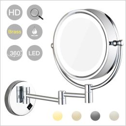 Wall Mounted Lighted LED Swivel Makeup Mirror with 10X/7X/5X Magnification, Double sided-Magnifying/Regular mirrors, Plug in
