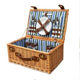 Wicker Basket Wicker Camping Picnic Basket Outdoor Willow Picnic Baskets Handmade Picnic Basket Set for 4Persons Picnic Party