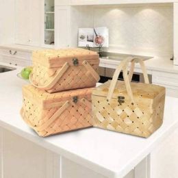 Wood chip woven picnic basket green home basket  storage basket portable basket