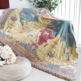 World Map Throw Blanket Christmas Gift Decorative Cobertor Manta Para Sofa/Beds Travel Plaid Non-slip Stitching Blankets Tassel