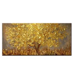 Best Selling Pure Hand painted Thick Golden Tree Abstract Oil Painting Pop Art Abstract Gold Oil Painting on Canvas for living room (size: 90x120cm)