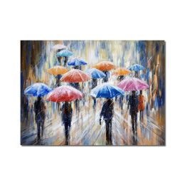 Large Abstract People Walking In The Rain With Umbrellas Painting 100% Handmade Oil Painting On Canvas Modern Decorative Wall Art (size: 60x90cm)