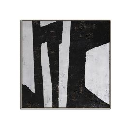 100% Handmade Abstract Oil Painting  Wall Art Modern Minimalist Black and White Canvas Home Decor For Living Room No Frame (size: 80x80cm)