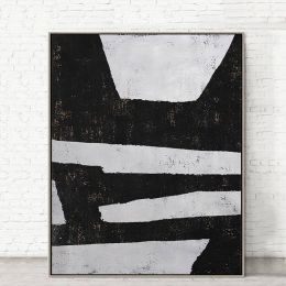 100% Handmade Abstract Oil Painting  Wall Art Modern Minimalist Black and White Picture Canvas Home Decor For Living Room No Frame (size: 60x90cm)