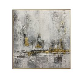 100% Handmade Gold Foil Abstract Oil Painting  Wall Art Modern Minimalist City Building Canvas Home Decor For Living Room No Frame (size: 80x80cm)